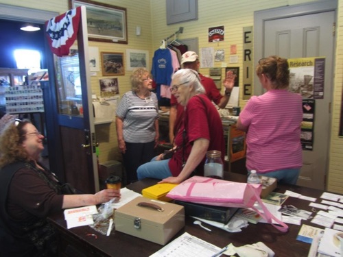2013-06-08 Ginny, Marion, Leslie, Ed & Debby in Ticket Agent's office. Yard Sale. IMG_2696.jpg